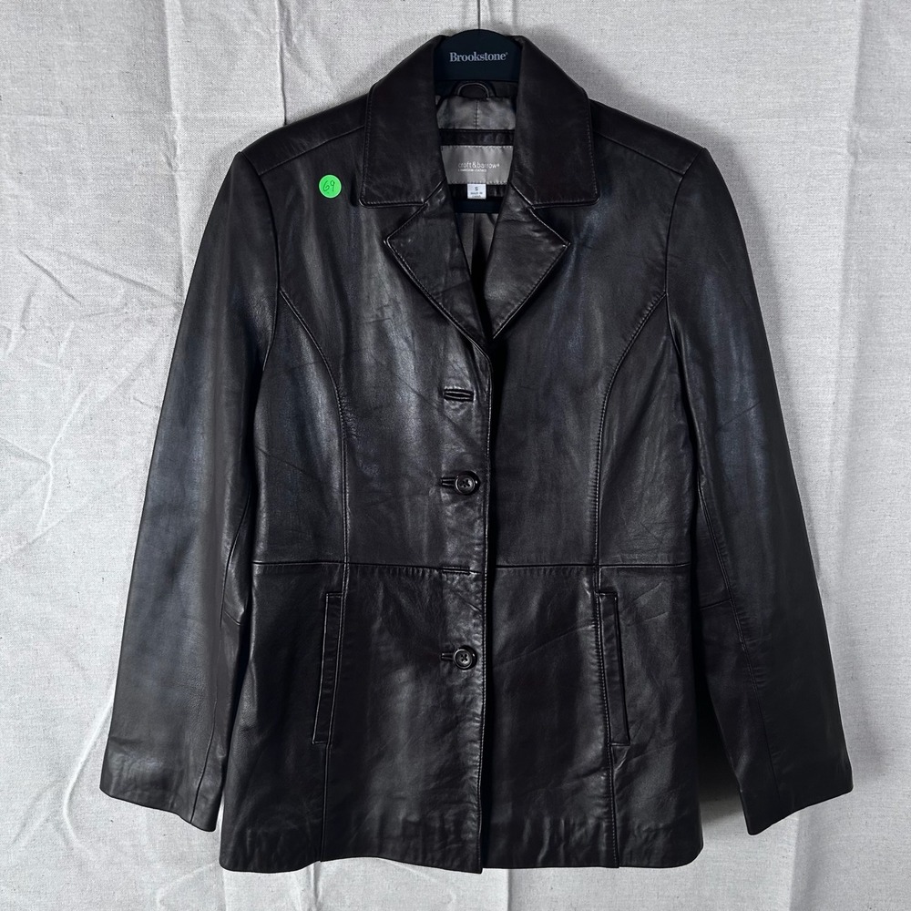 Croft & Barrow Womens Lambskin Leather Blazer 3-Button Coat Jacket Brown‎ Size S